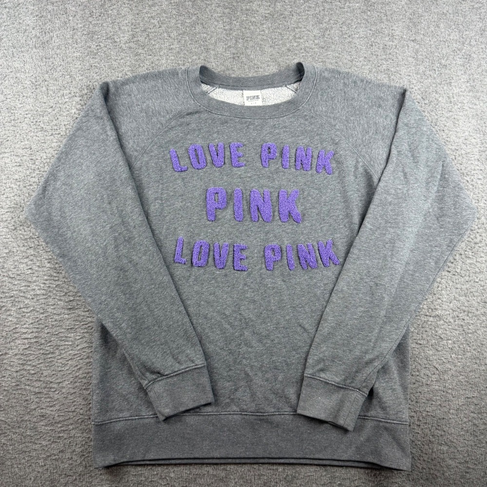PINK Victoria's Secret Sweatshirt Women's Small Gray Love Pink Chenille Pullover